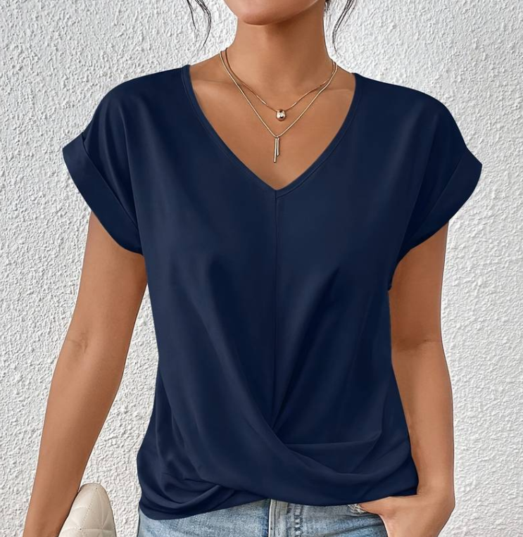 Women’s Short Sleeve Top with Front Drape Detail