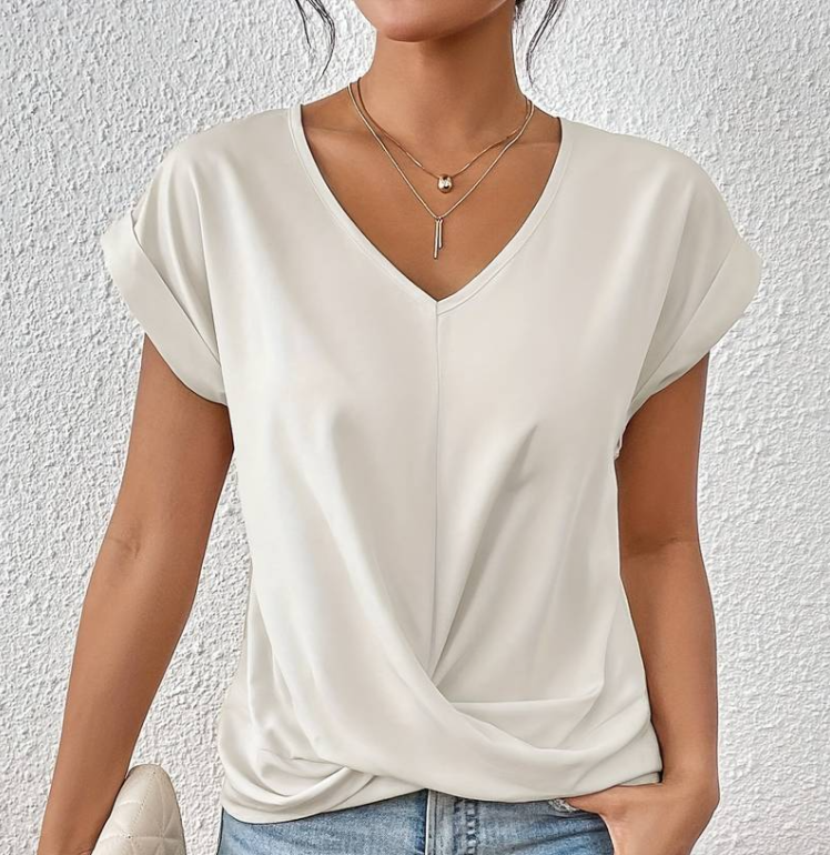 Women’s Short Sleeve Top with Front Drape Detail