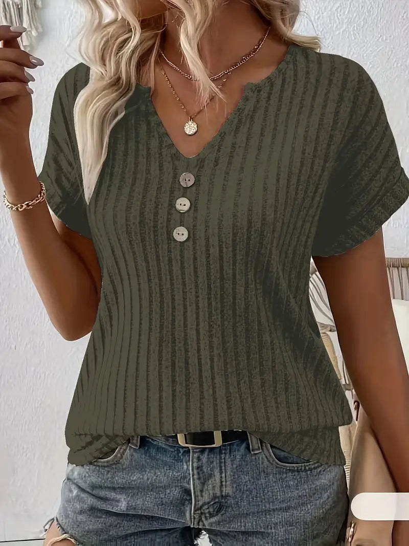 Women’s Short Sleeve Top with Ribbed Texture