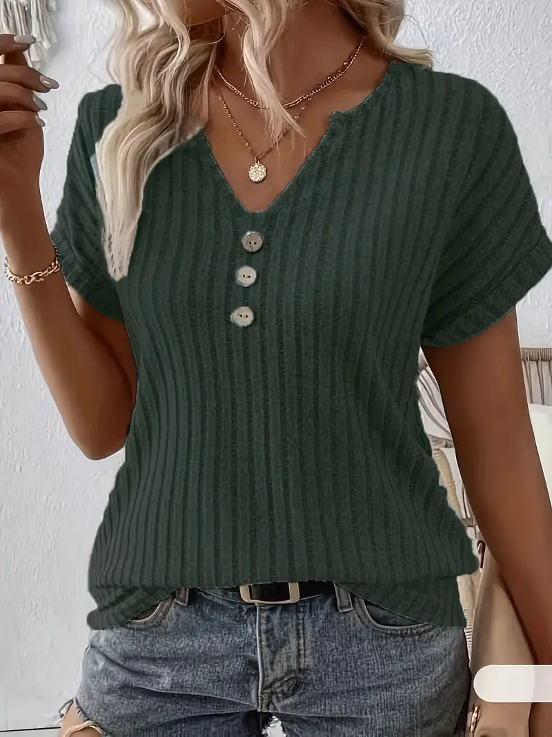 Women’s Short Sleeve Top with Ribbed Texture