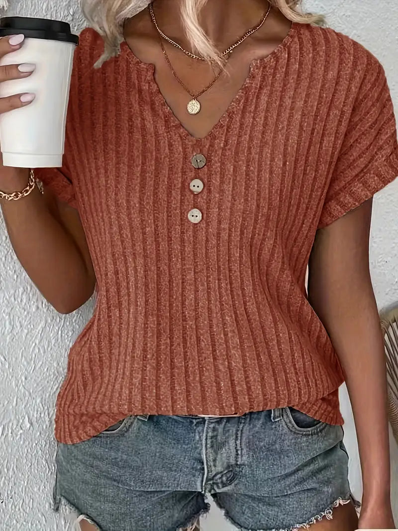 Women’s Short Sleeve Top with Ribbed Texture