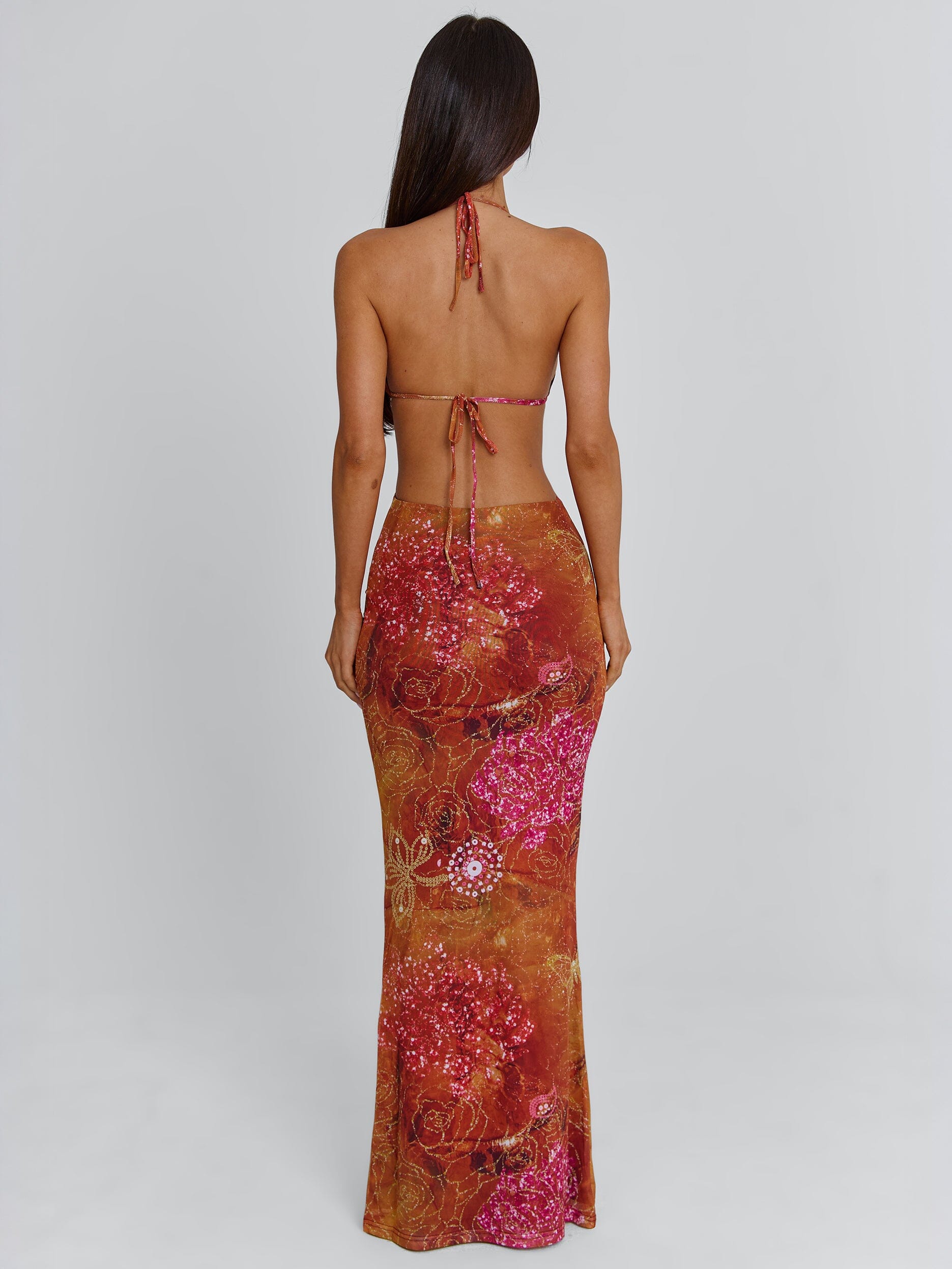 Women’s Sleeveless Maxi Dress with Abstract Floral Print