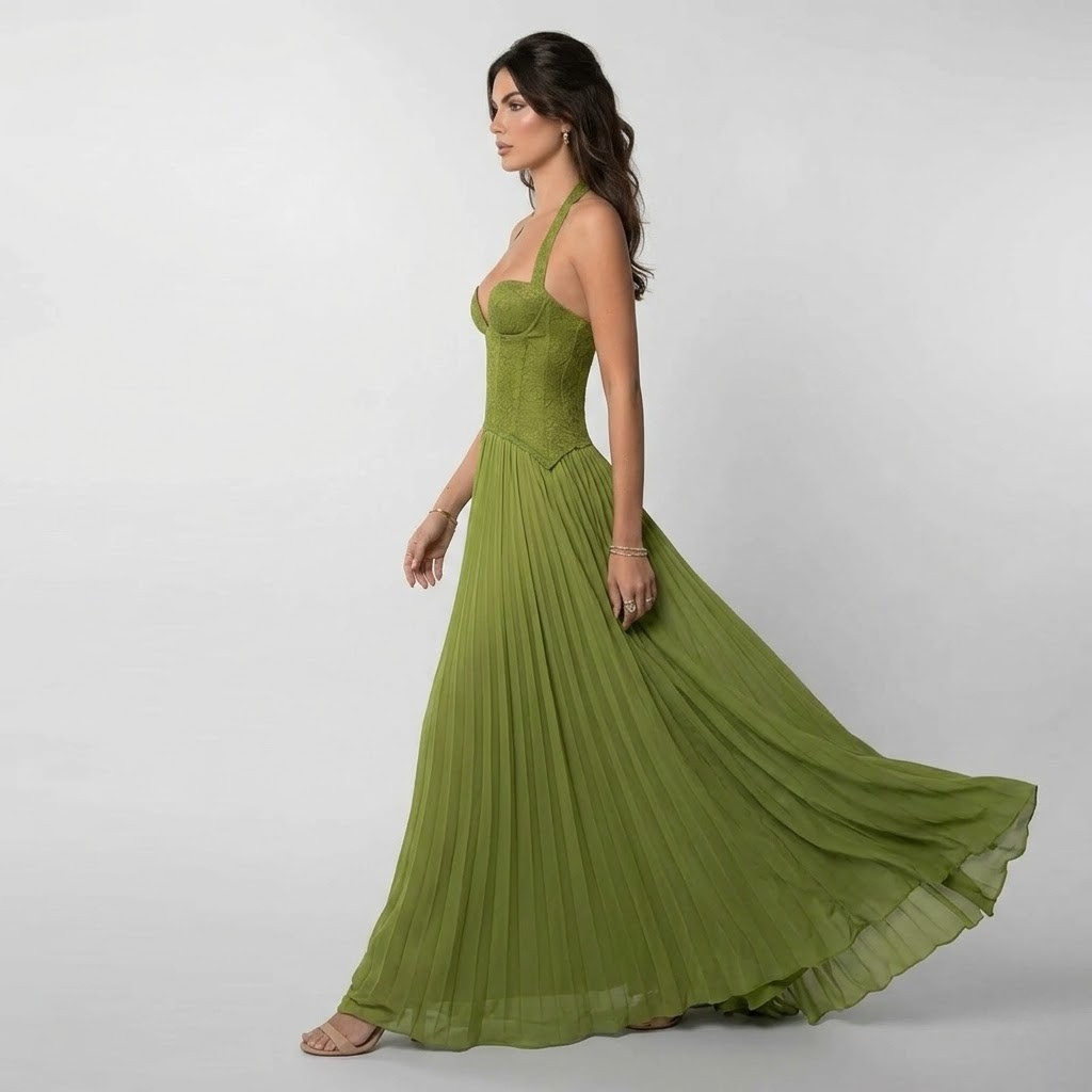 Women’s Sleeveless Maxi Dress with Halter Neckline