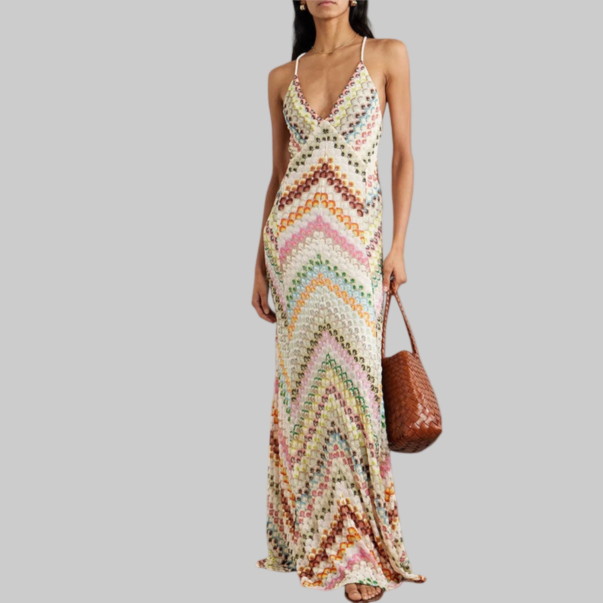 Women’s Sleeveless Maxi Dress with Multicolour Pattern