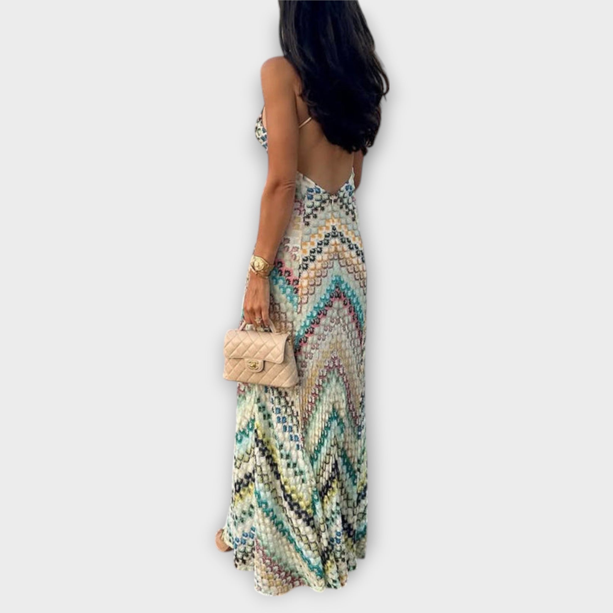 Women’s Sleeveless Maxi Dress with Multicolour Pattern