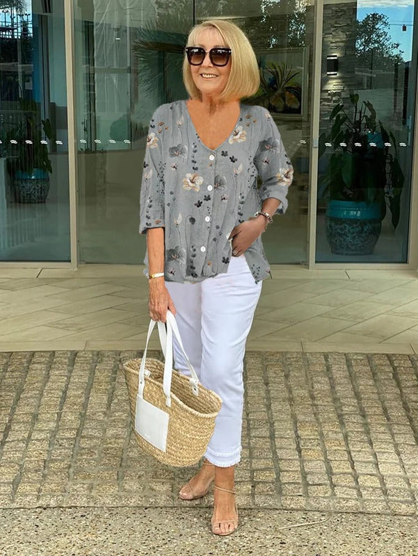 Women’s Three-Quarter Sleeve Blouse with Floral Print