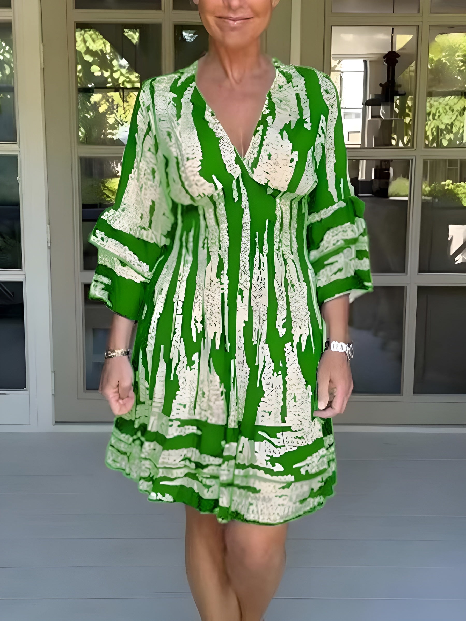 Women’s Three-Quarter Sleeve Mini Dress with Abstract Print