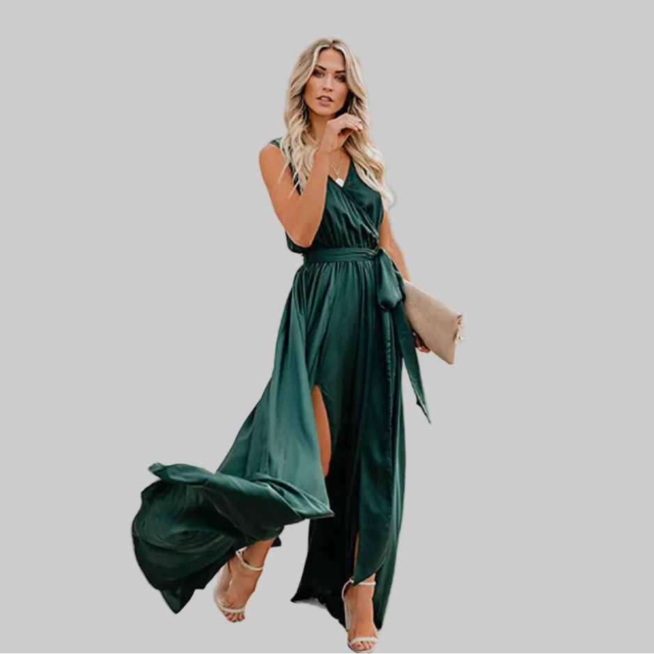 knee length dresses for ladies Women's Waist Tie Maxi Dress