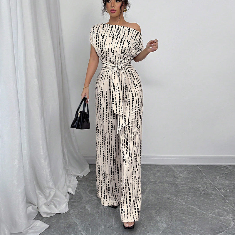Women's Wide-Leg Jumpsuit with Asymmetric Off-Shoulder Neckline
