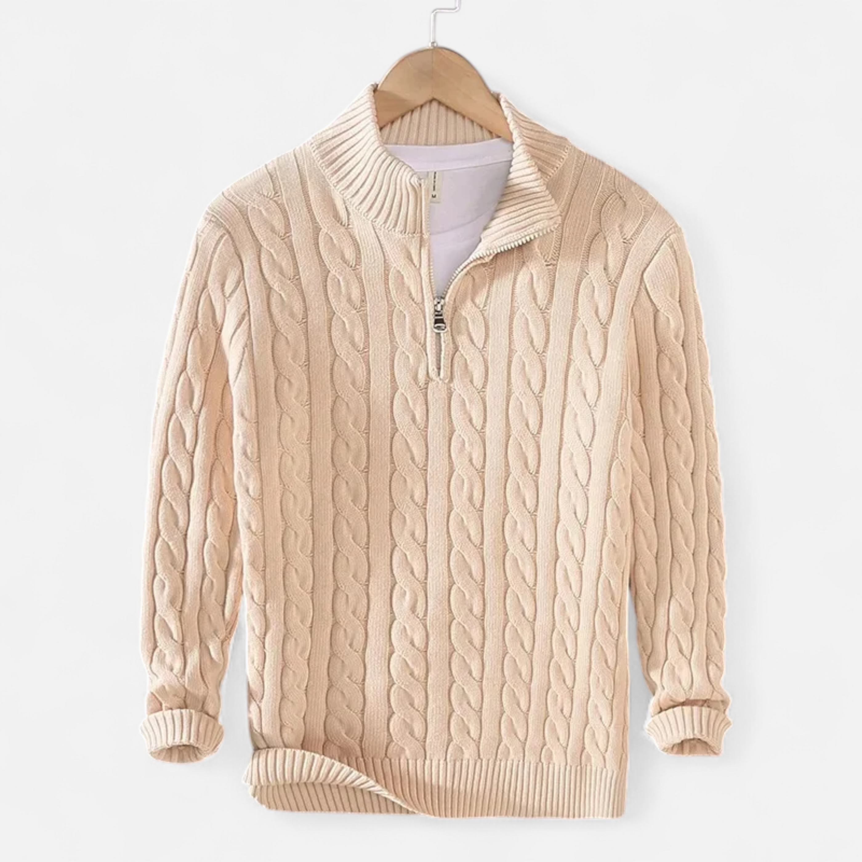 Men’s Thick-Knit Turtleneck Zip Sweater