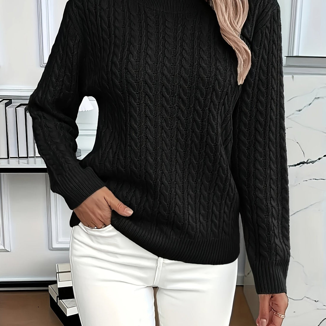 Women's Cable-Knit Round Neck Sweater