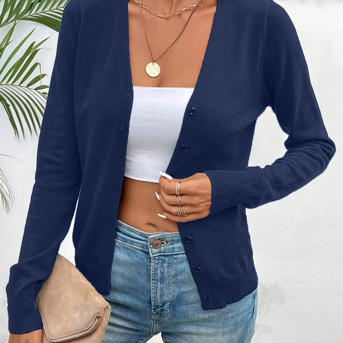 Women's V Neck Cardigan – Button Front Knit