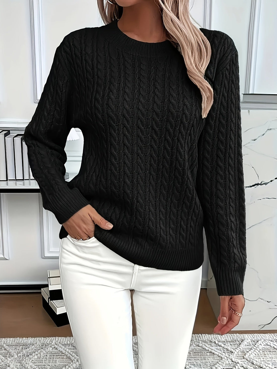 Women's Cable-Knit Round Neck Sweater