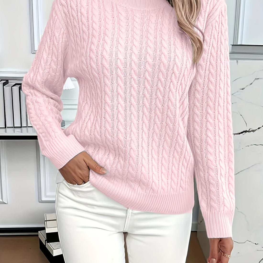 Women's Cable-Knit Round Neck Sweater