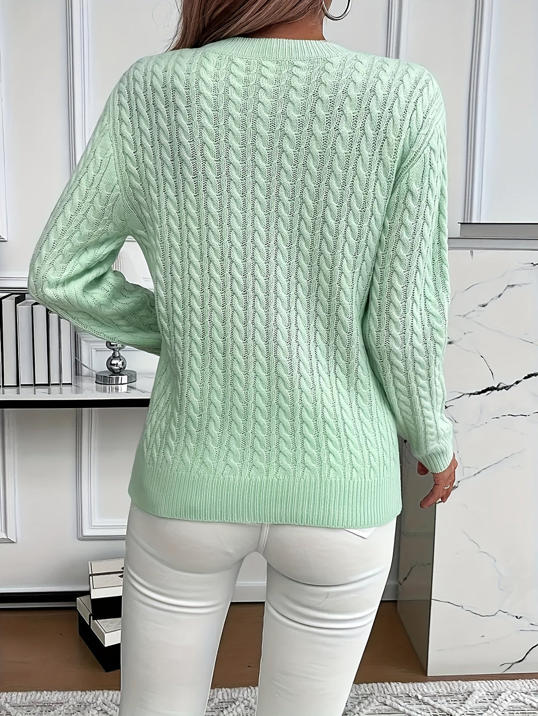 Women's Cable-Knit Round Neck Sweater
