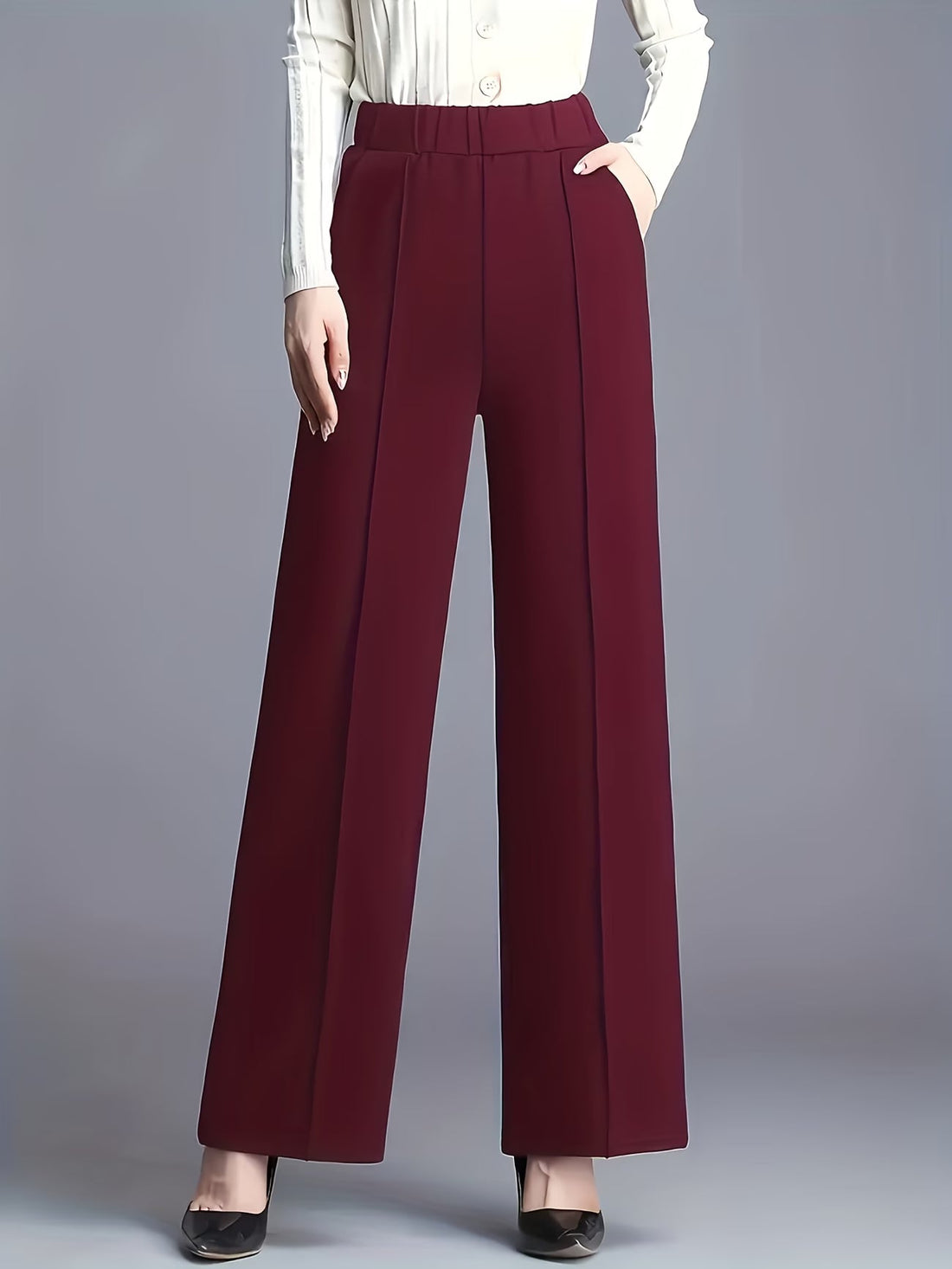 Elegant High-Waisted Slant Pocket Pants