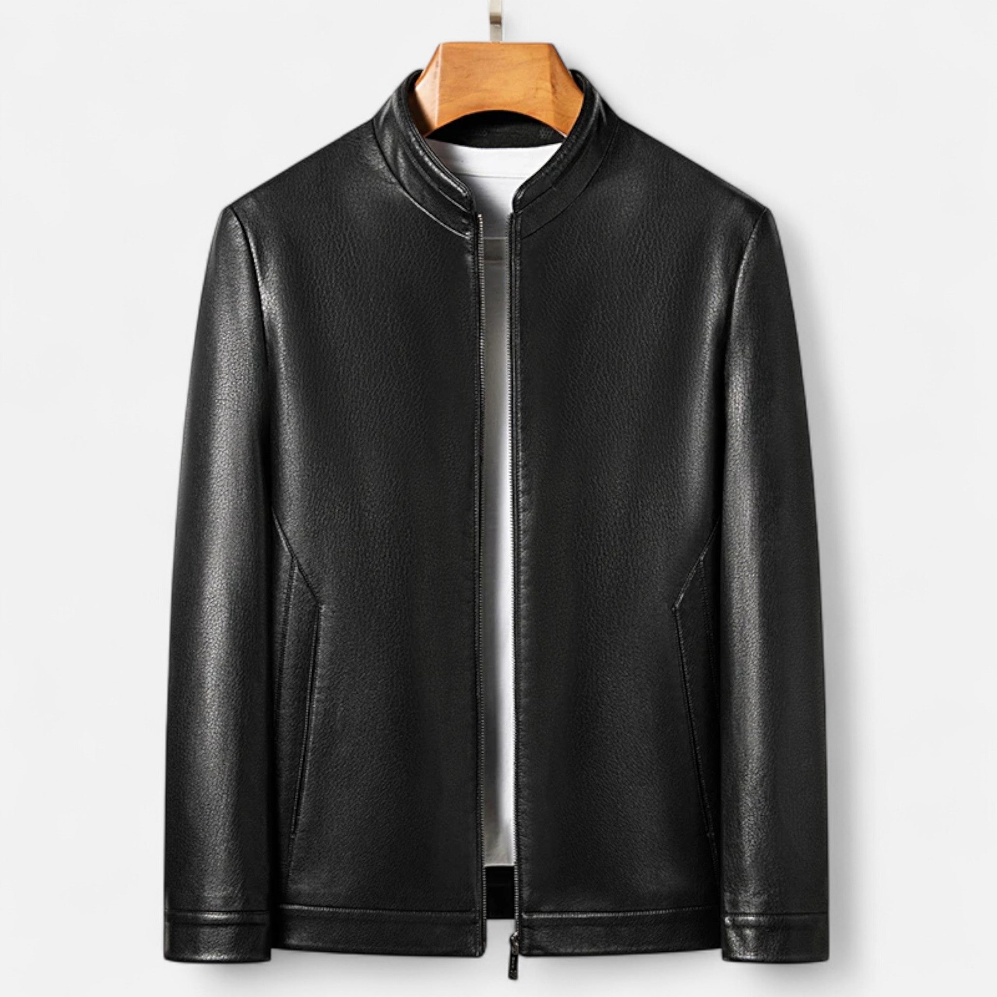 Men’s PU Leather Jacket – Stand Collar Autumn Elegance