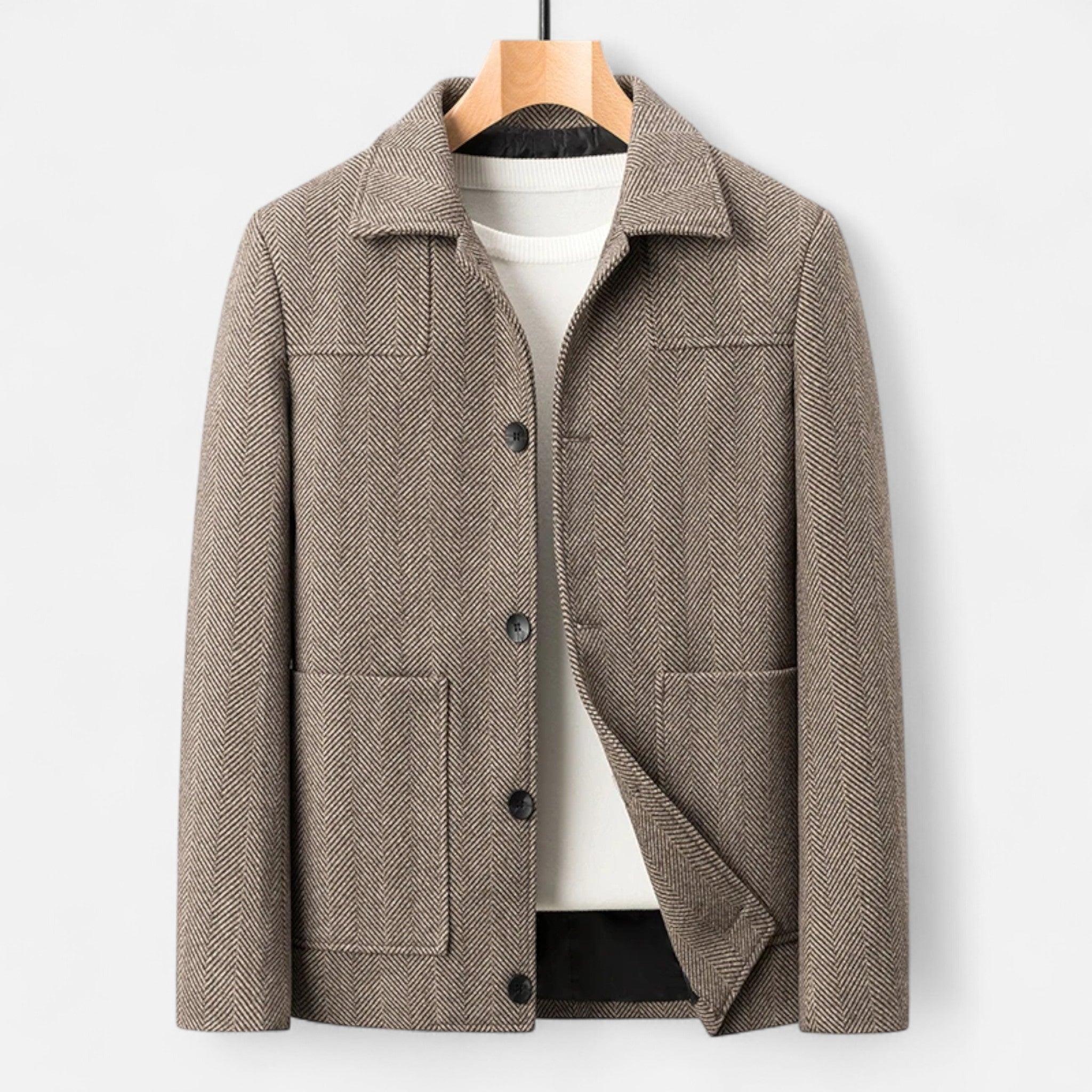 Men’s Wool Blend Jacket – Business Lapel Elegance