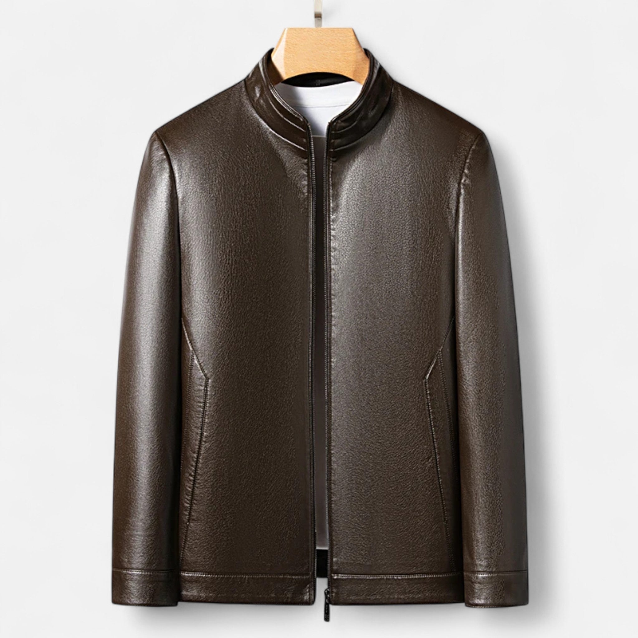 Men’s PU Leather Jacket – Stand Collar Autumn Elegance
