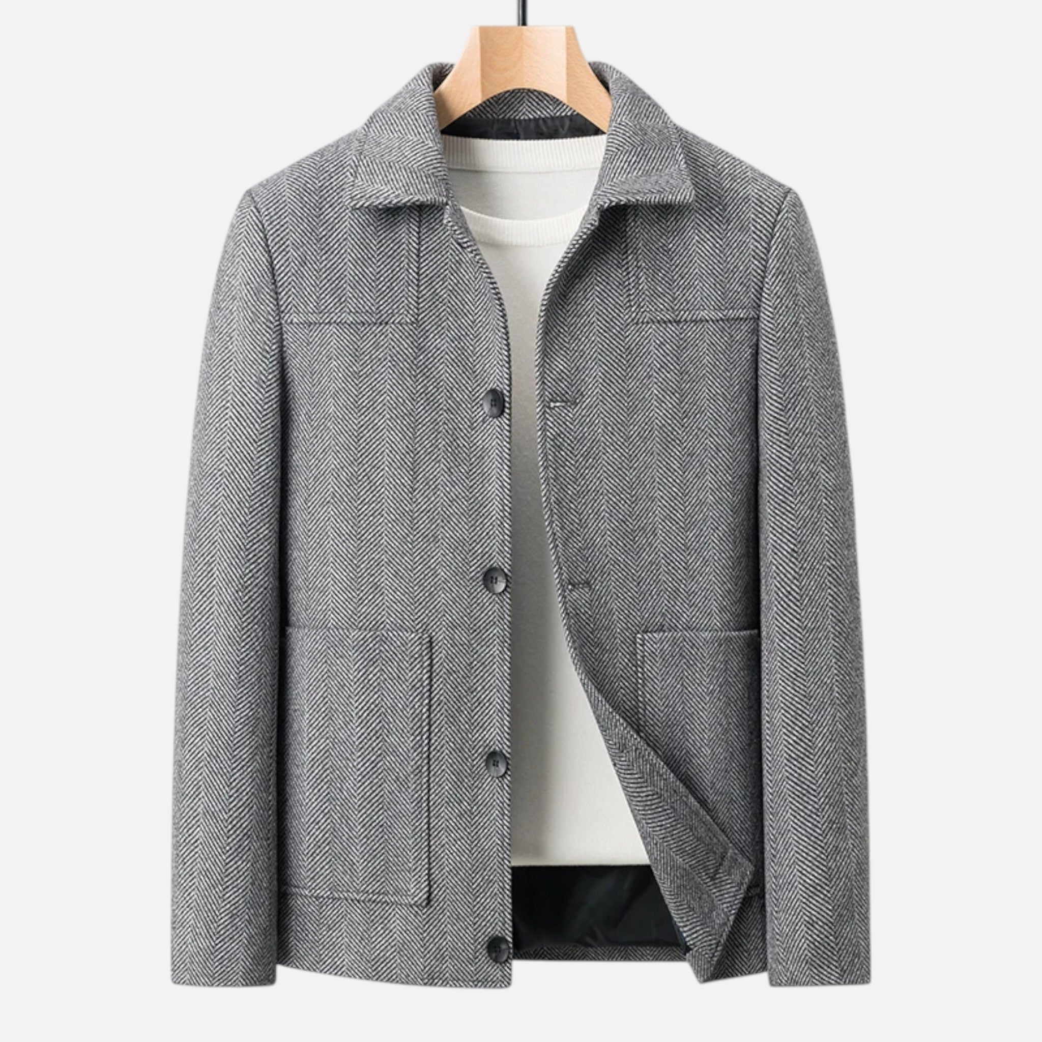 Men’s Wool Blend Jacket – Business Lapel Elegance