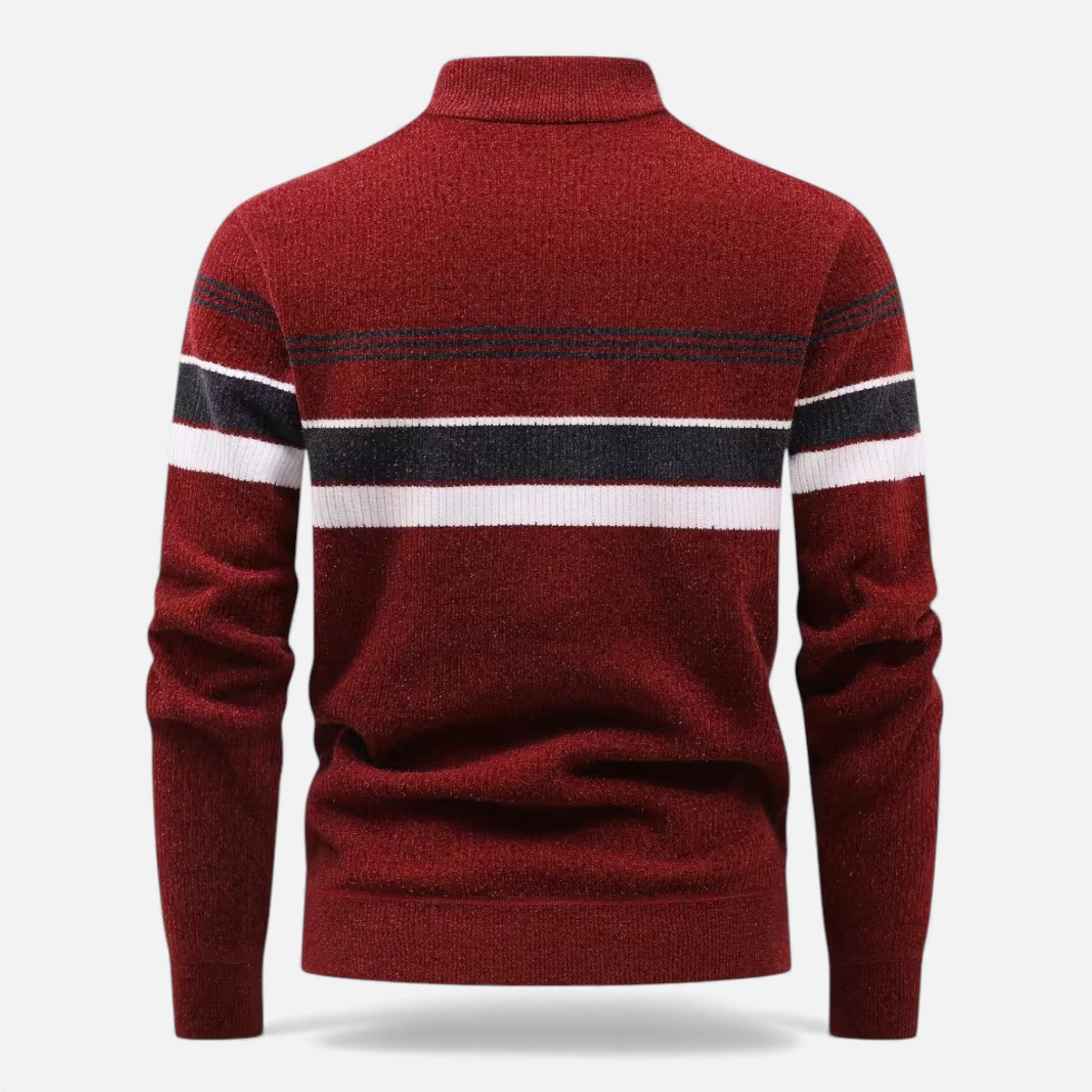 Men’s Thick Half-Zip Striped Knit Sweater