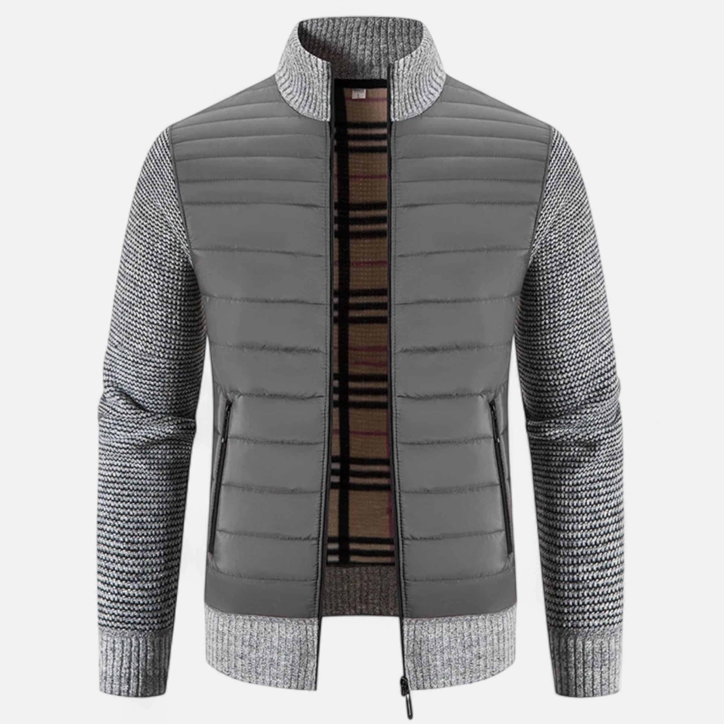 Men’s Fleece Stand-Collar Patchwork Jacket