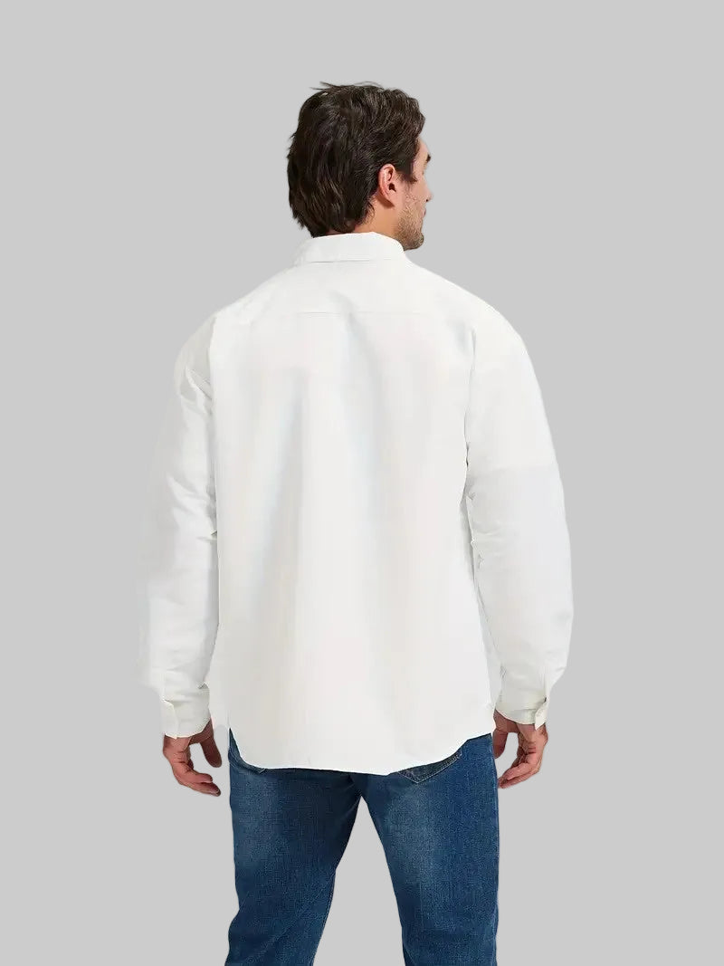 Men’s Long Sleeve Button Shirt with Contrasting Denim Panel