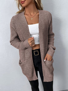 Women's Open Front Waffle Cardigan – Longline