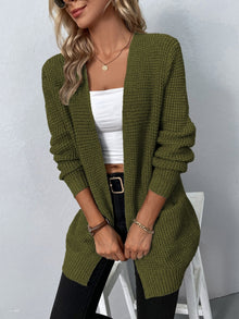 Women's Open Front Waffle Cardigan – Longline