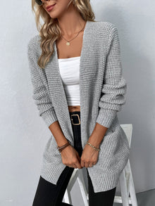 Women's Open Front Waffle Cardigan – Longline