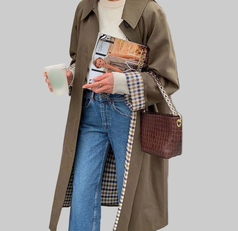 Women’s Long Coat with Checked Lining