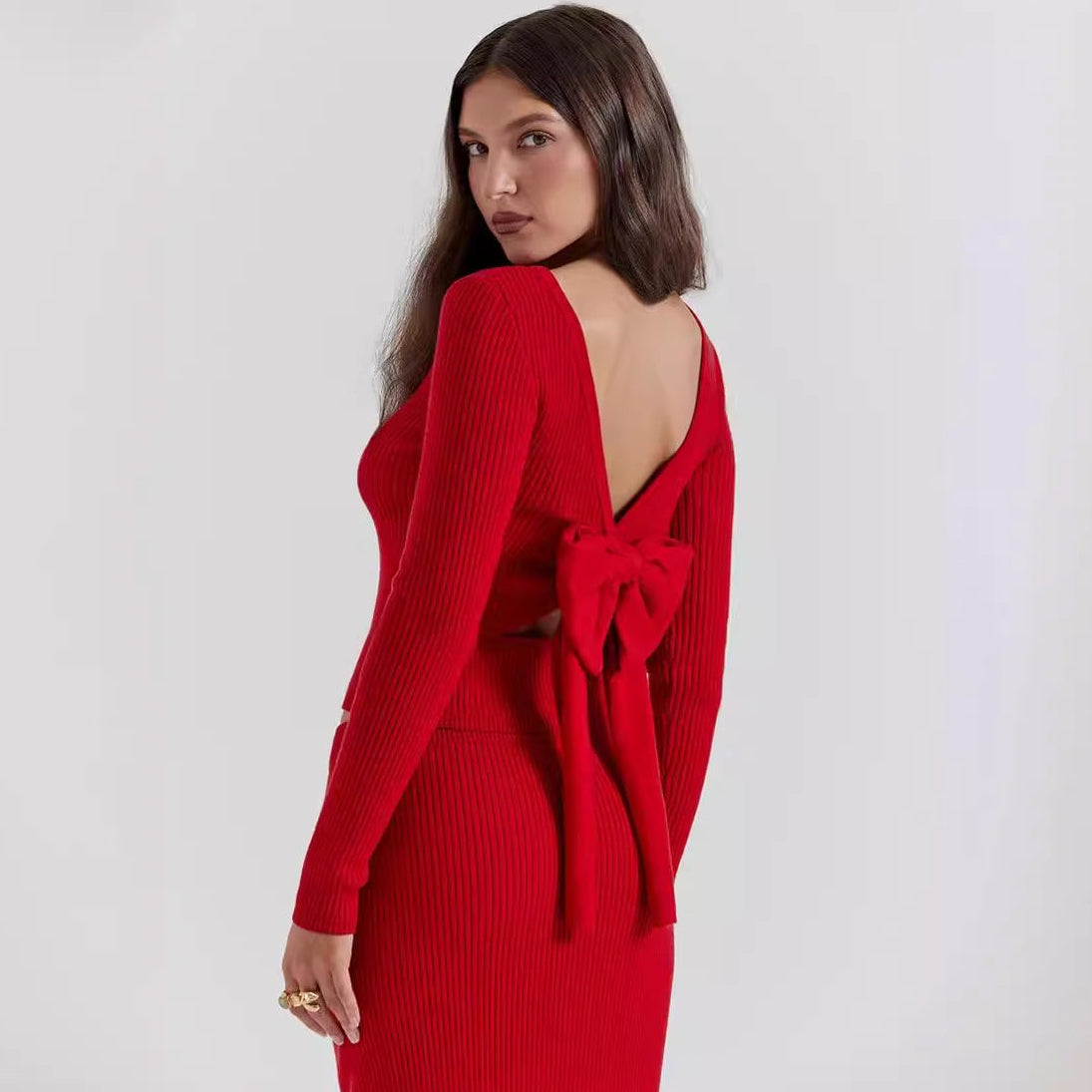 Women’s Ribbed Knit Top and Skirt Set
