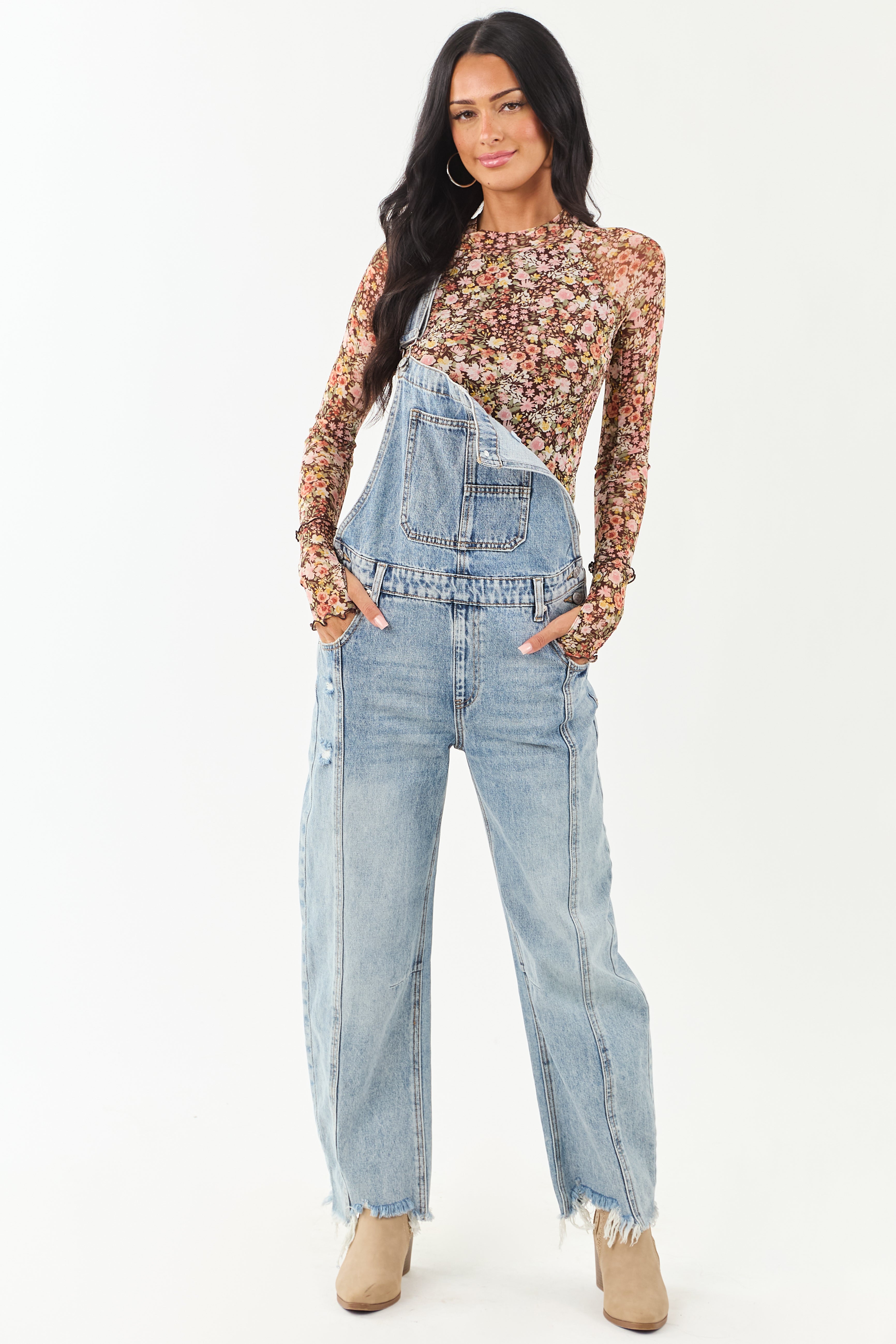 Women’s Floral Print Mesh Long Sleeve Top