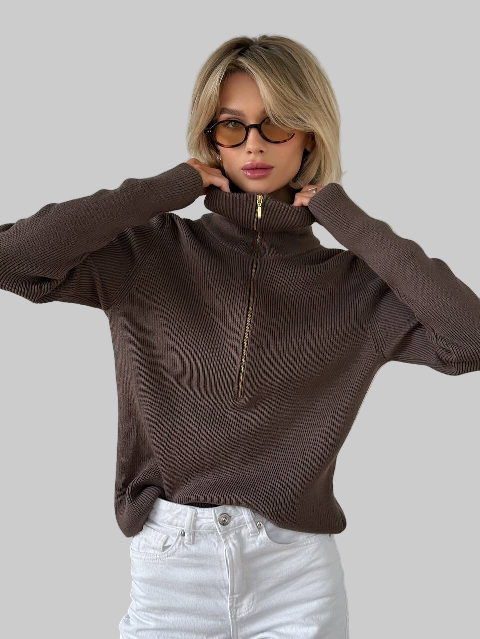 Women’s Half-Zip Ribbed Knit Sweater