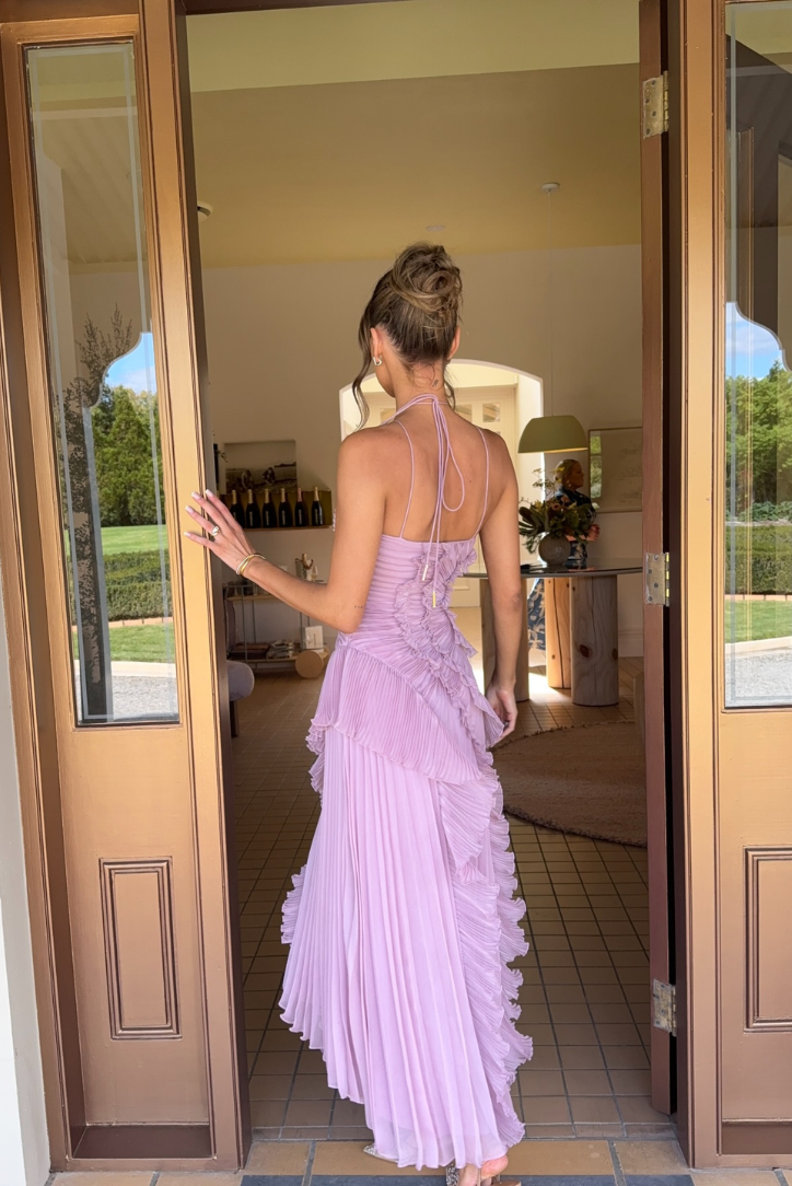 Women's Halter Neck Pleated Ruffle Maxi Dress Women's Halter Neck Pleated Ruffle Maxi Dress