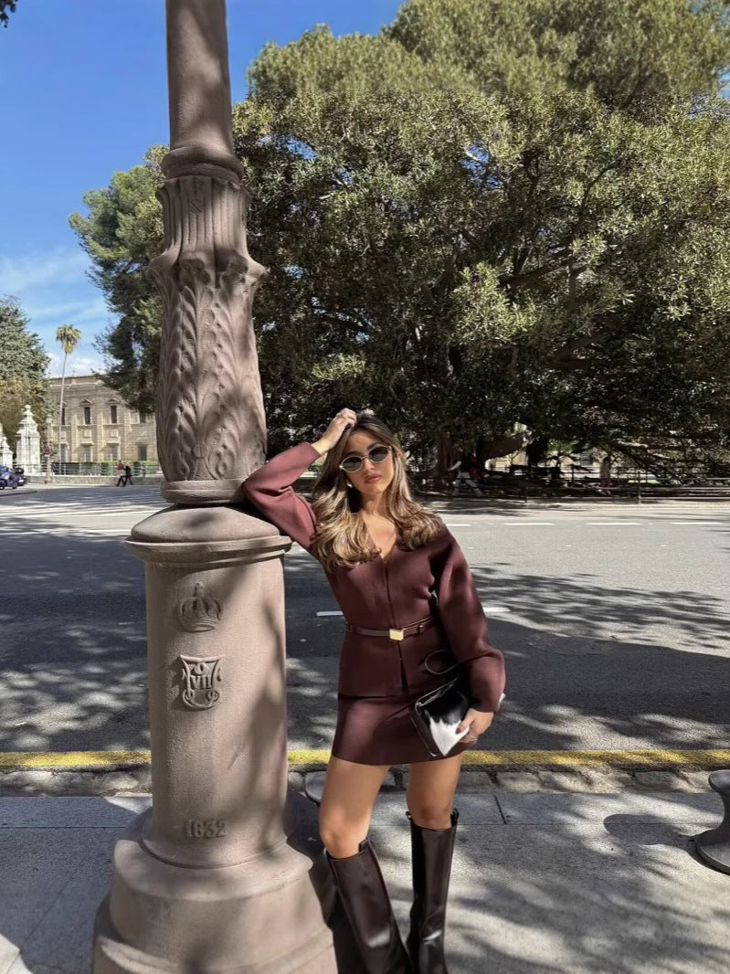 Women’s Knit Cardigan and Skirt Set