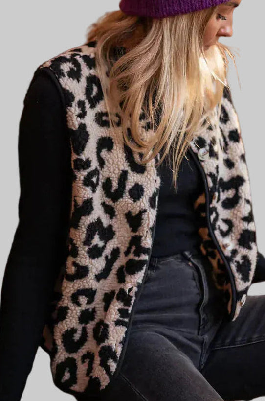 Women’s Sleeveless Leopard Cardigan Vest