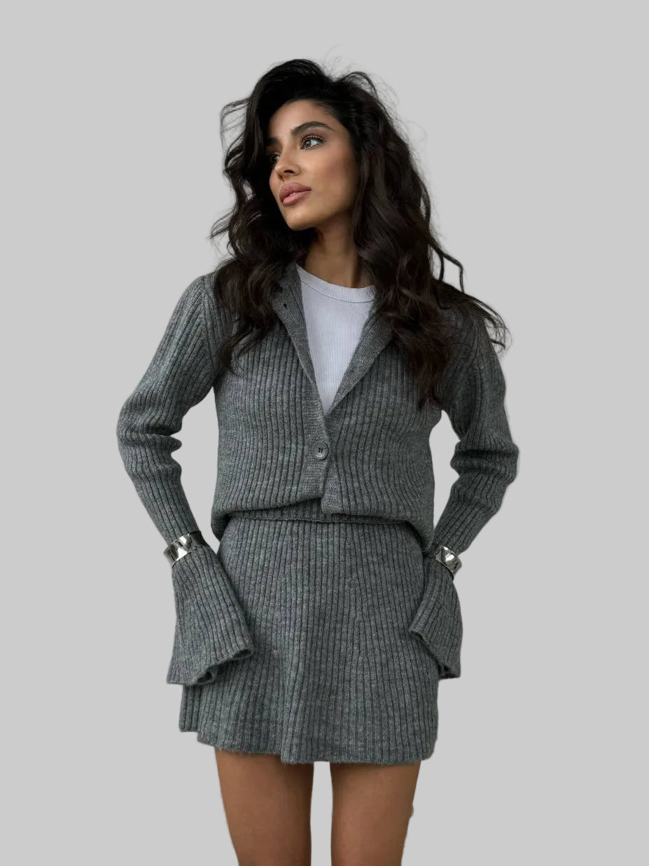 Women’s Rib-Knit Cardigan and Skirt Set