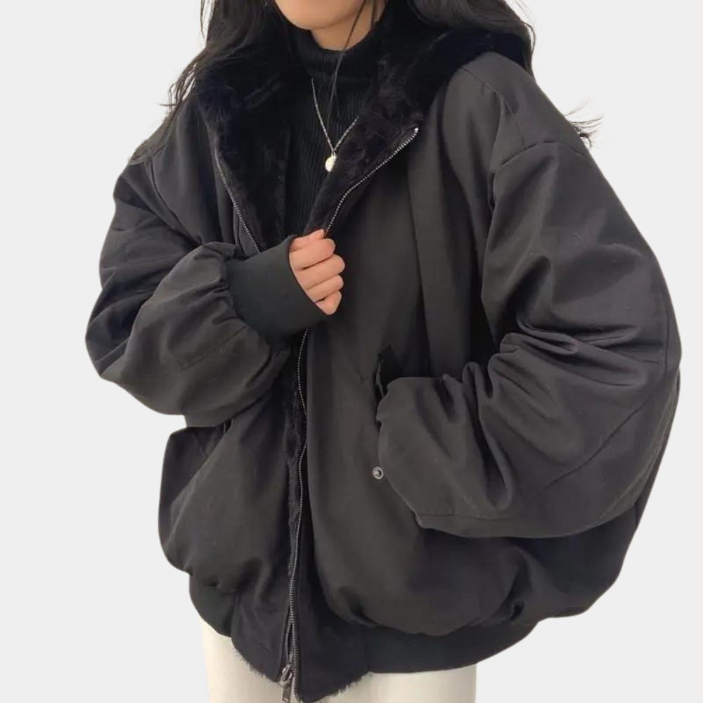 Women’s Zip-Front Hooded Jacket with Faux Shearling Lining